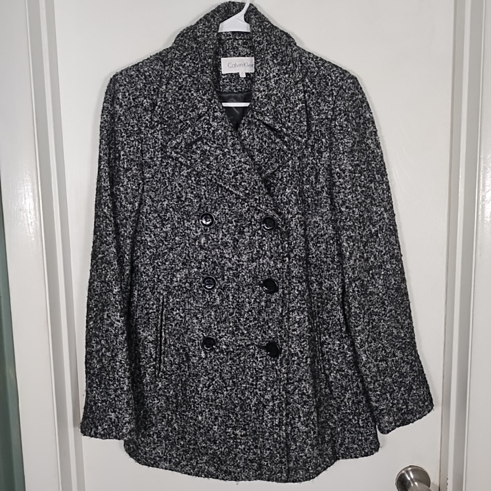 Calvin Klein Wool Blend Women 6 Peacoat Double Breasted Lined Classic